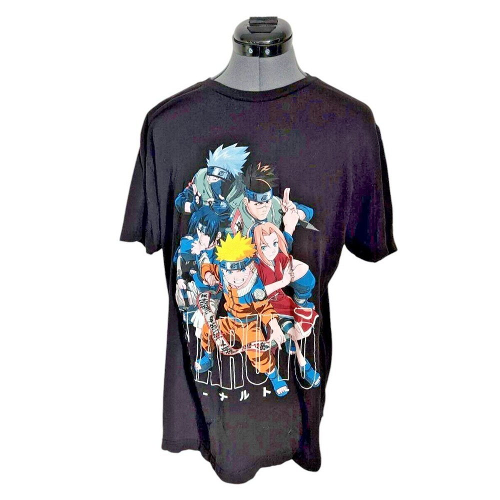 Naruto Team 7 Kakashi Graphic T-Shirt Mens Large Black Cotton Anime Tee